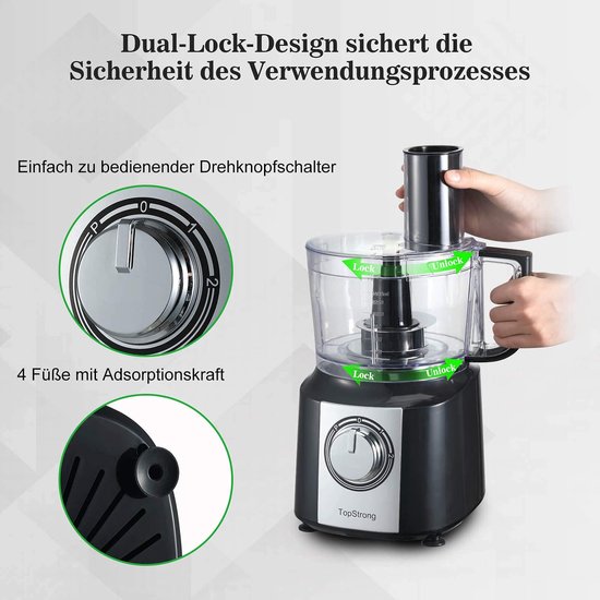 Multifunctionele robot, 6-in-1 keukenmachine, 2 l, multifunctioneel, voedselverwerker, 800 W, keukenmachine, multifunctioneel, hakmolen, mixer — afbeelding 3