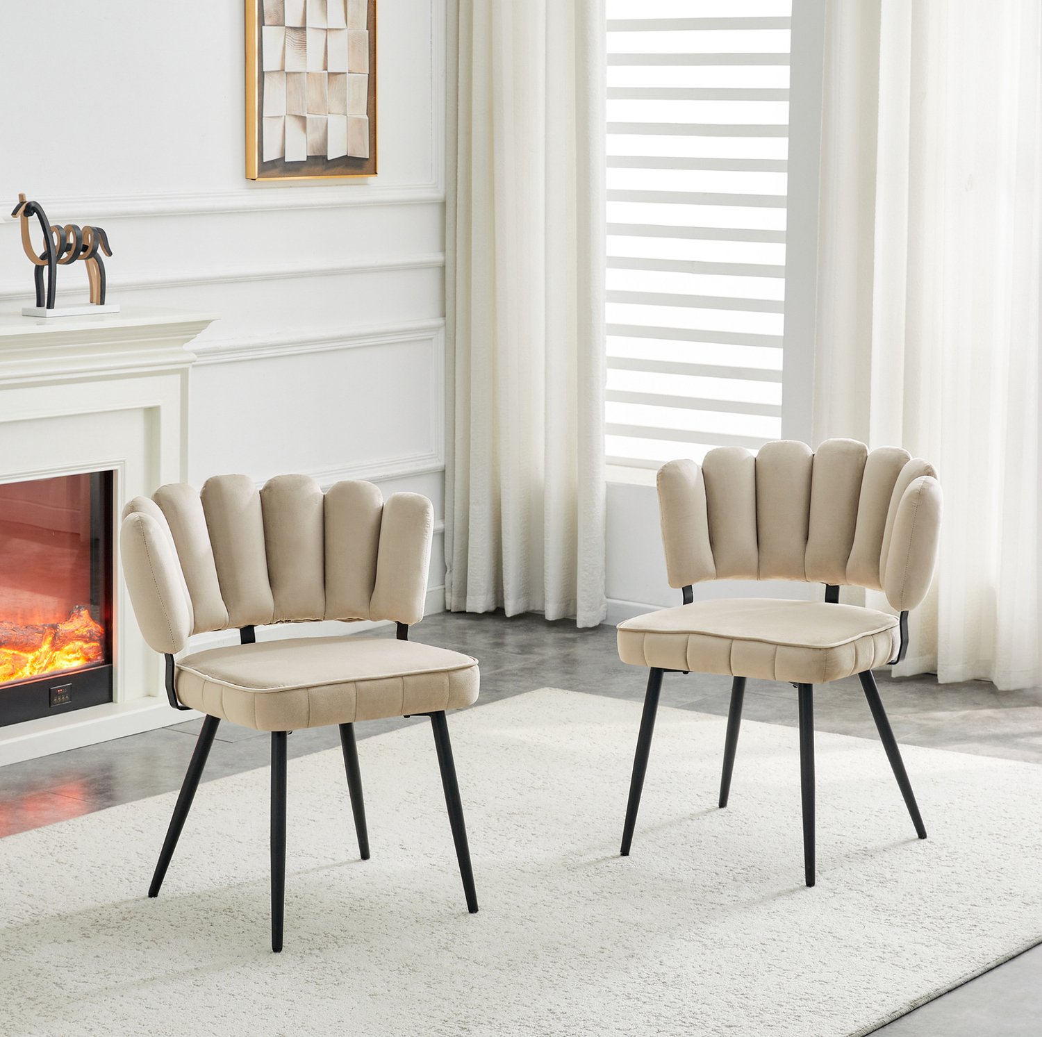 CHICFURN Eetkamerstoel - Set van 2 - Fluwelen bekleding - Zwart Beige