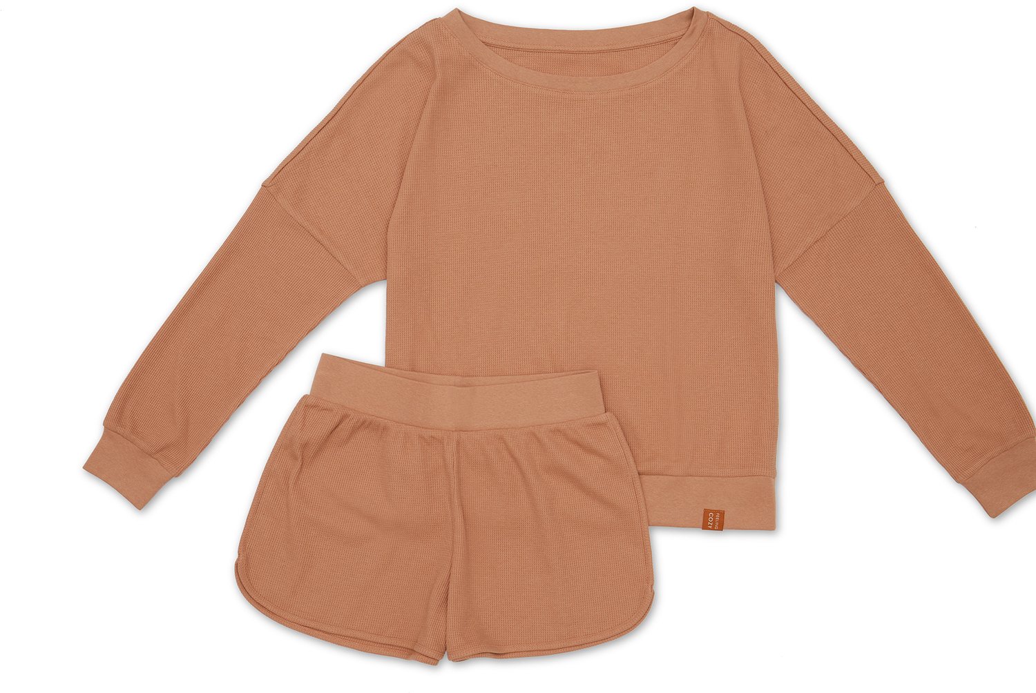 ESOTIQ Dessert 41249 - Damespyjamaset - Lange mouwen - Korte broek - Bruin
