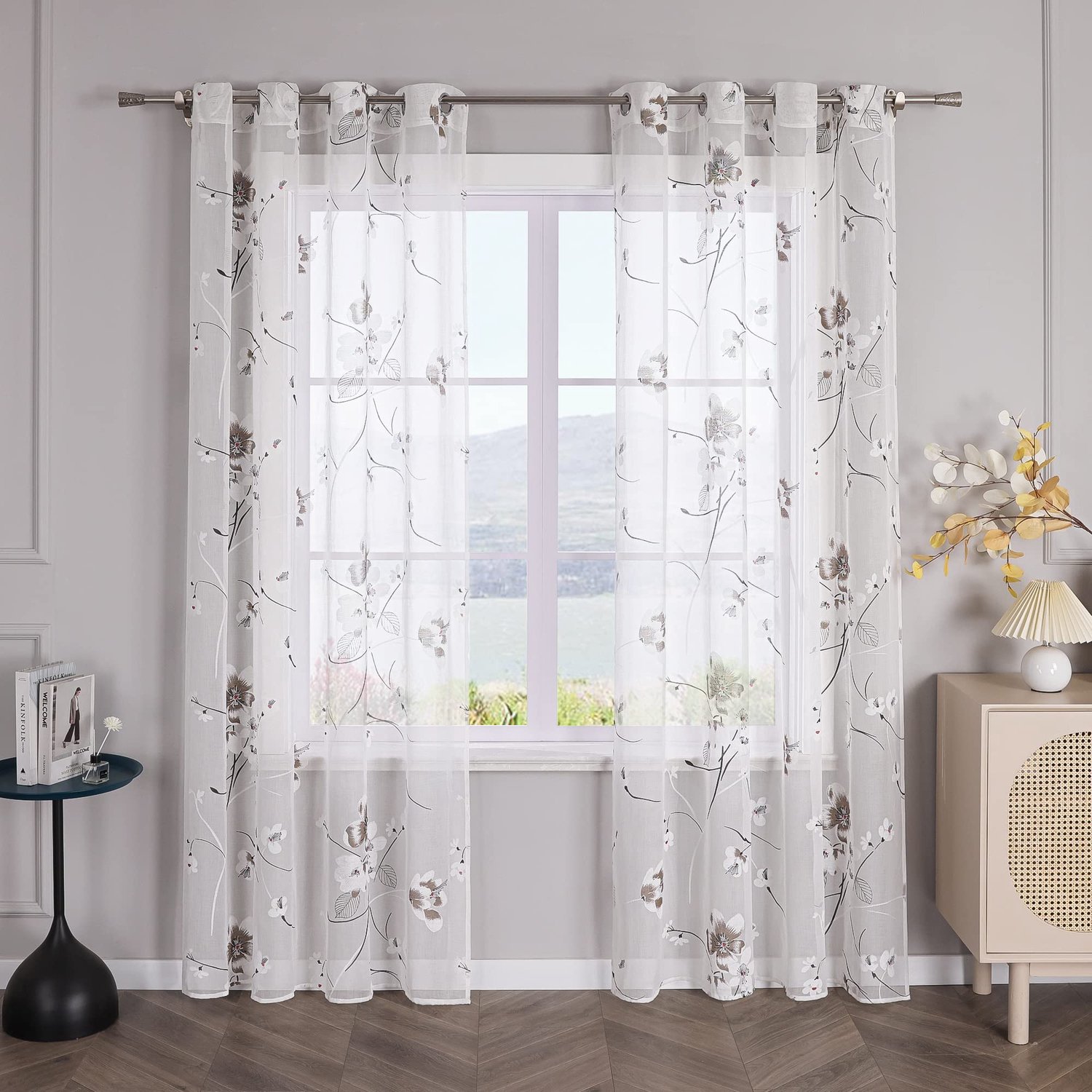 Transparant Gordijn met Ringen - Voile met Uitgebrand Motief - Landelijke Stijl - Wit - 140x245 cm