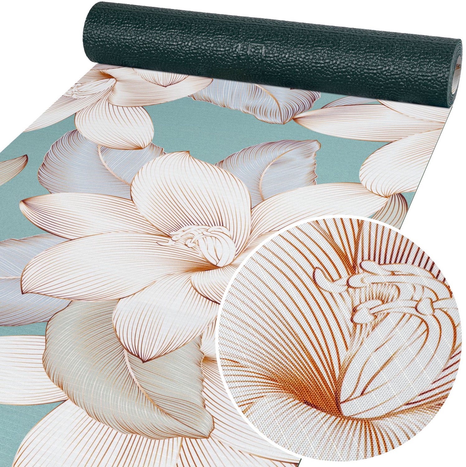 ANRO Keukenloper Filadelfo Lotusbloemen Turquoise-Crème 280x52cm – Antislip Gangloper Tapijtloper