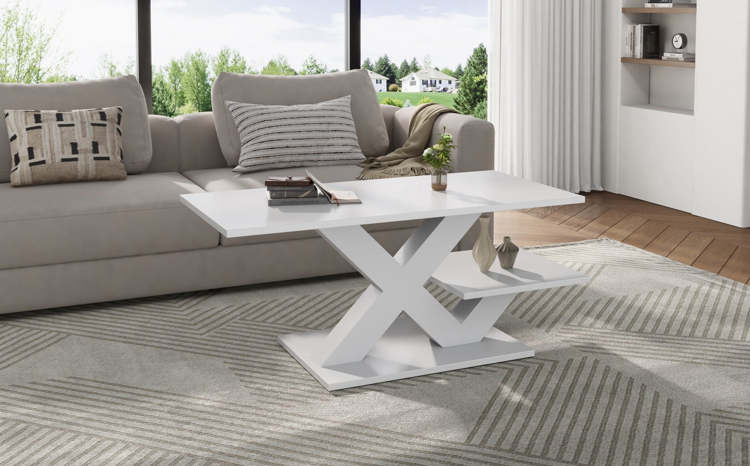 Maisentiel Salontafel 100 x 48 x 45 cm - dubbele opbergruimte, MDF, hoogglans wit