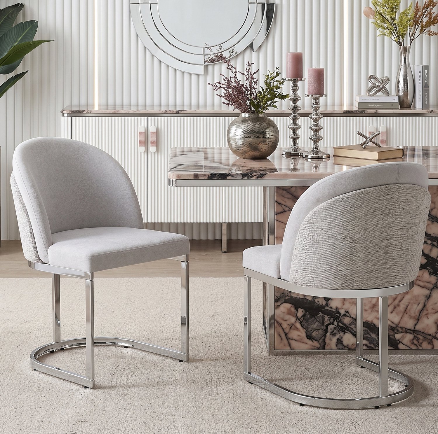 Maisentiel Eetkamerstoelen set van 2 - 52 x 59 x 85 cm - chenille - grijs/zilver Lichtgrijs