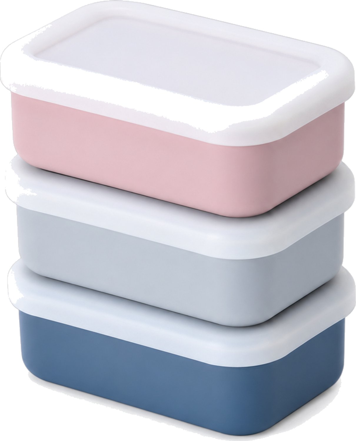 Broodtrommelset met 3 rechthoekige siliconen bakjes, 250 ml, roze, grijs en blauw