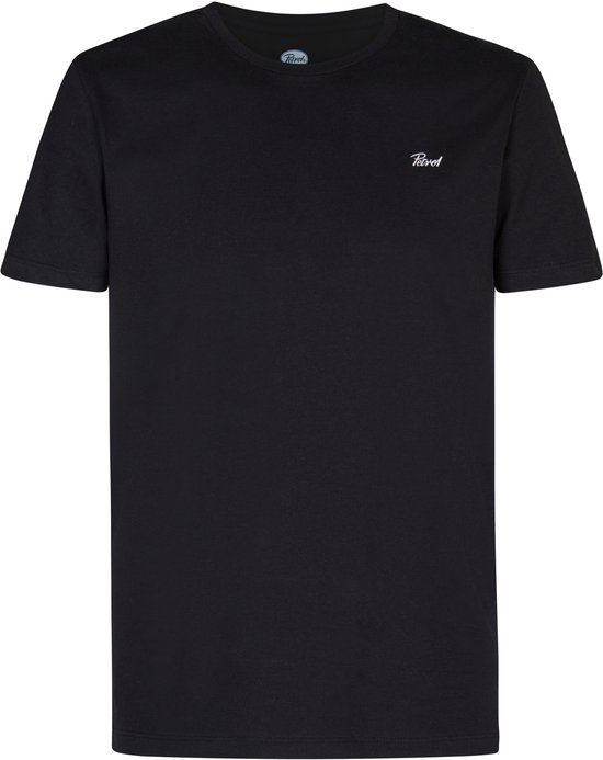 Zwart t-shirt met korte mouwen en geborduurd wit Petrol Industries logo op de borst.