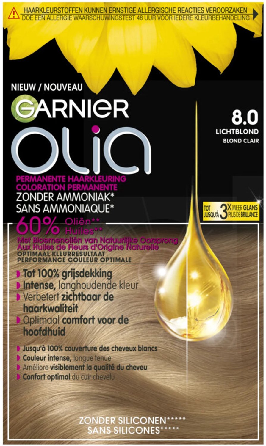 Garnier Olia Lichtblond 8 - Permanente Haarkleuring Zonder Ammoniak - Kleurcrème op basis van 60% oliën - Haarverf