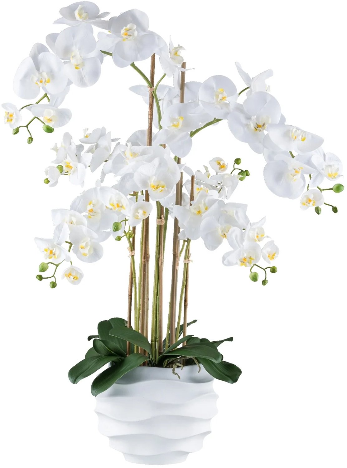Kopu Kunstorchidee 90 cm - Wit - 7 takken - Witte pot - Phalaenopsis