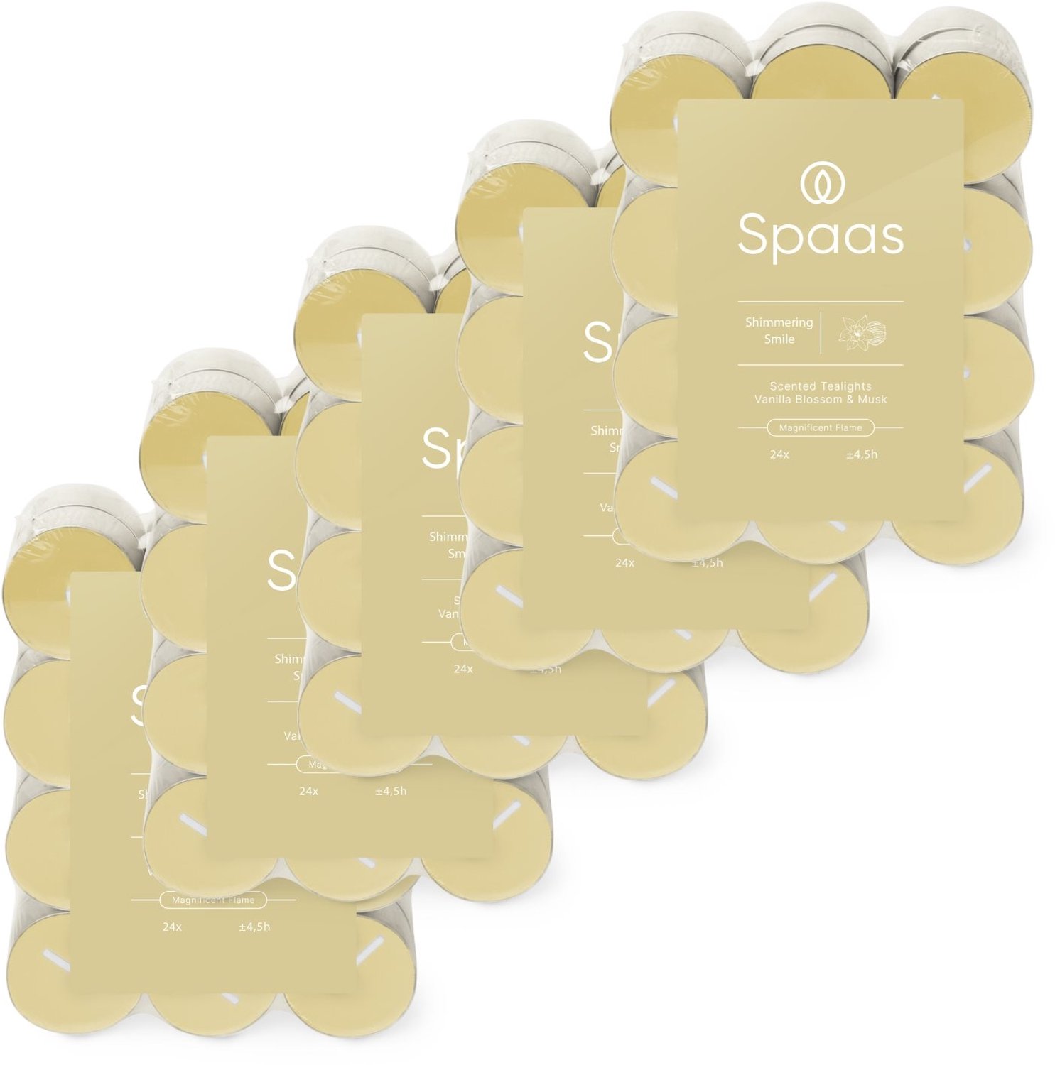 SPAAS Geurtheelichtjes - 120 kaarsen - Vanille en Muskus - circa 4,5u - Shimmering Smile Beige