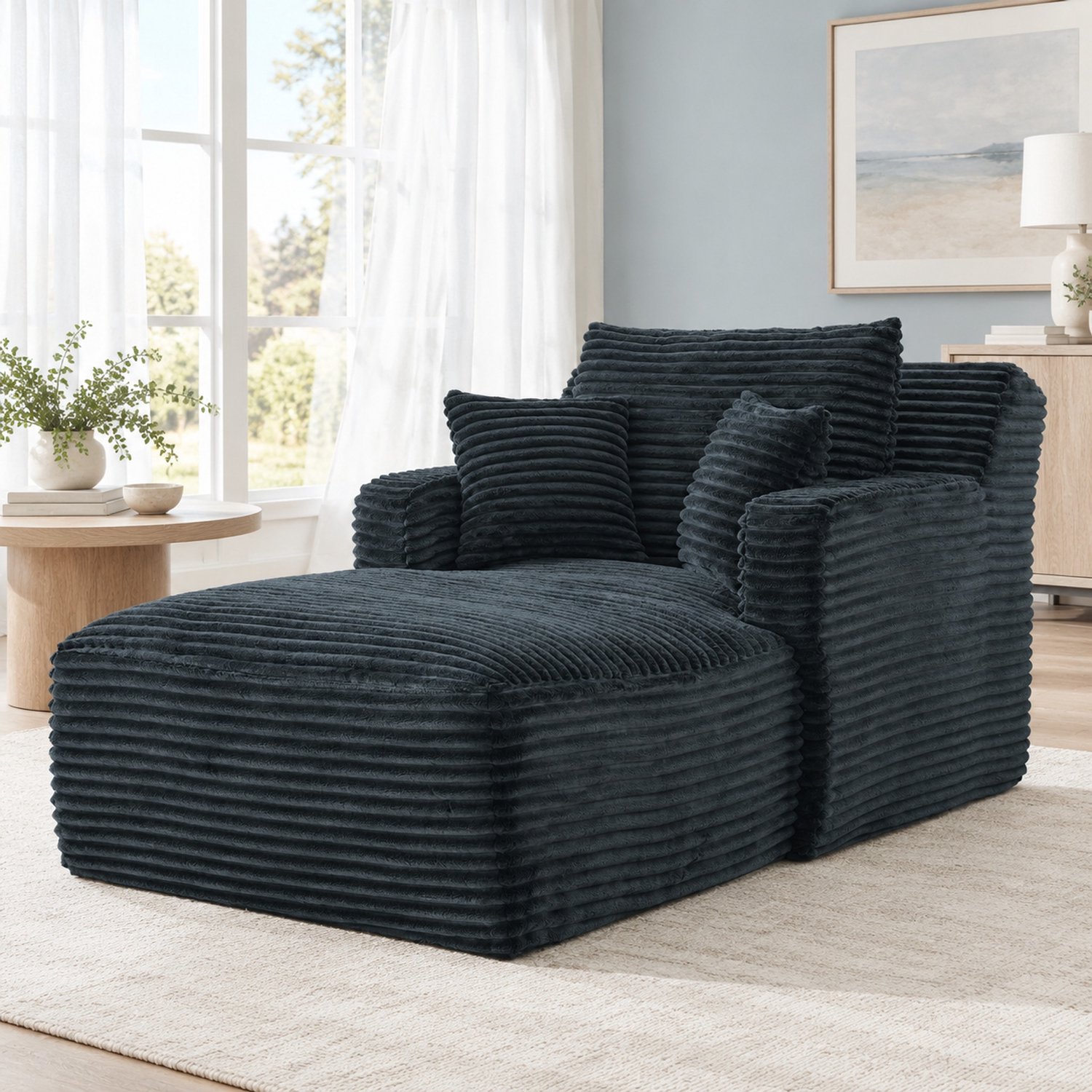 WUVRIE Chaise longue - Ribstof met pocketvering en schuimvulling - Zonder montage - Donkergrijs