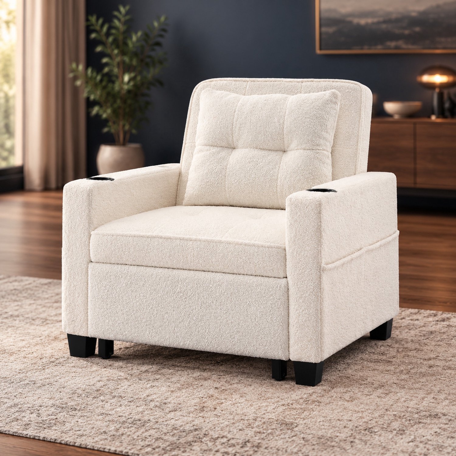 WUVRIE 3-in-1 slaapfauteuil - Verstelbare rugleuning, USB-aansluiting en bekerhouders - Wit