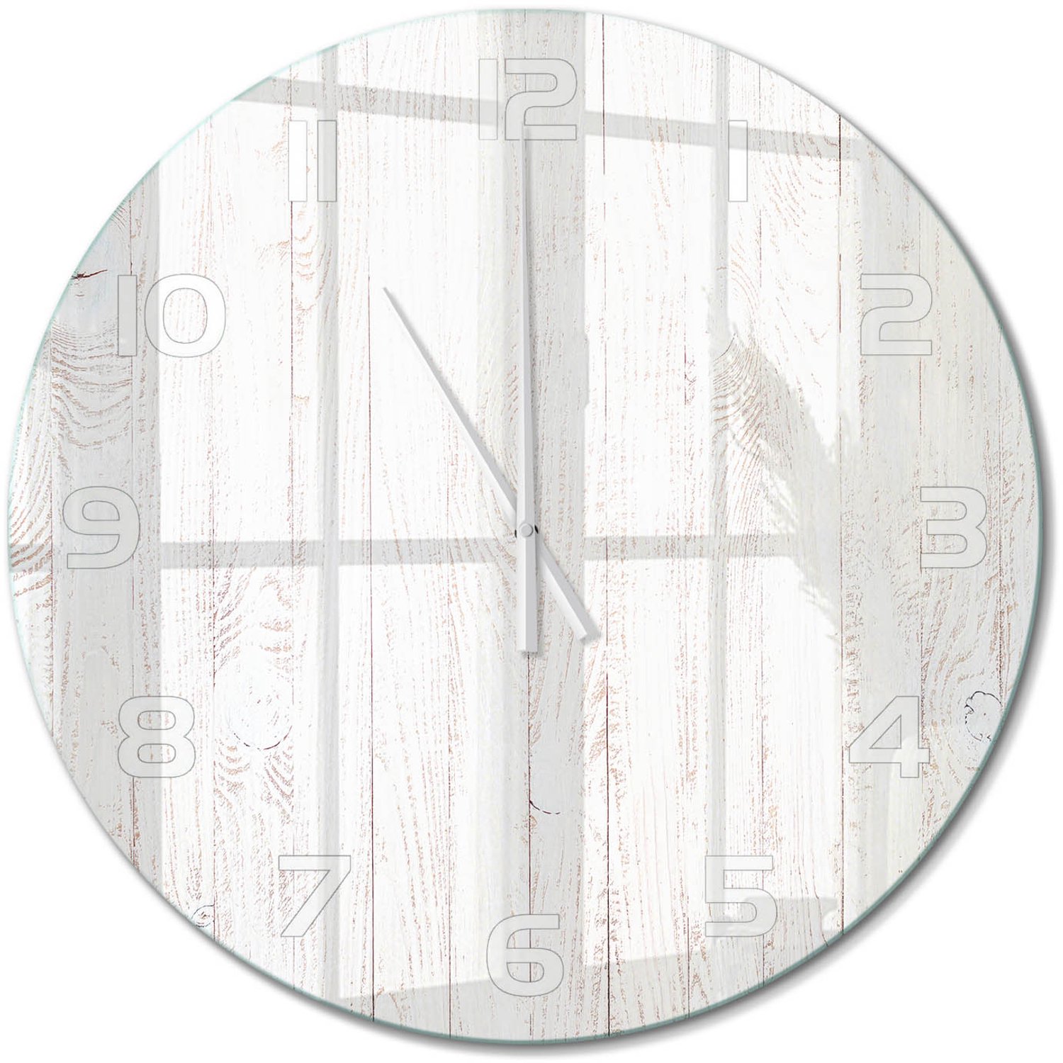 TULUP Wandklok - Houten achtergrond Decoratieve Glazen Klok - fi60 cm - Wit Glazen Wandklok Design - Witte handen - Ronde Klok - Glazen Klok Met Print - Wandklok Glas Met Motief
