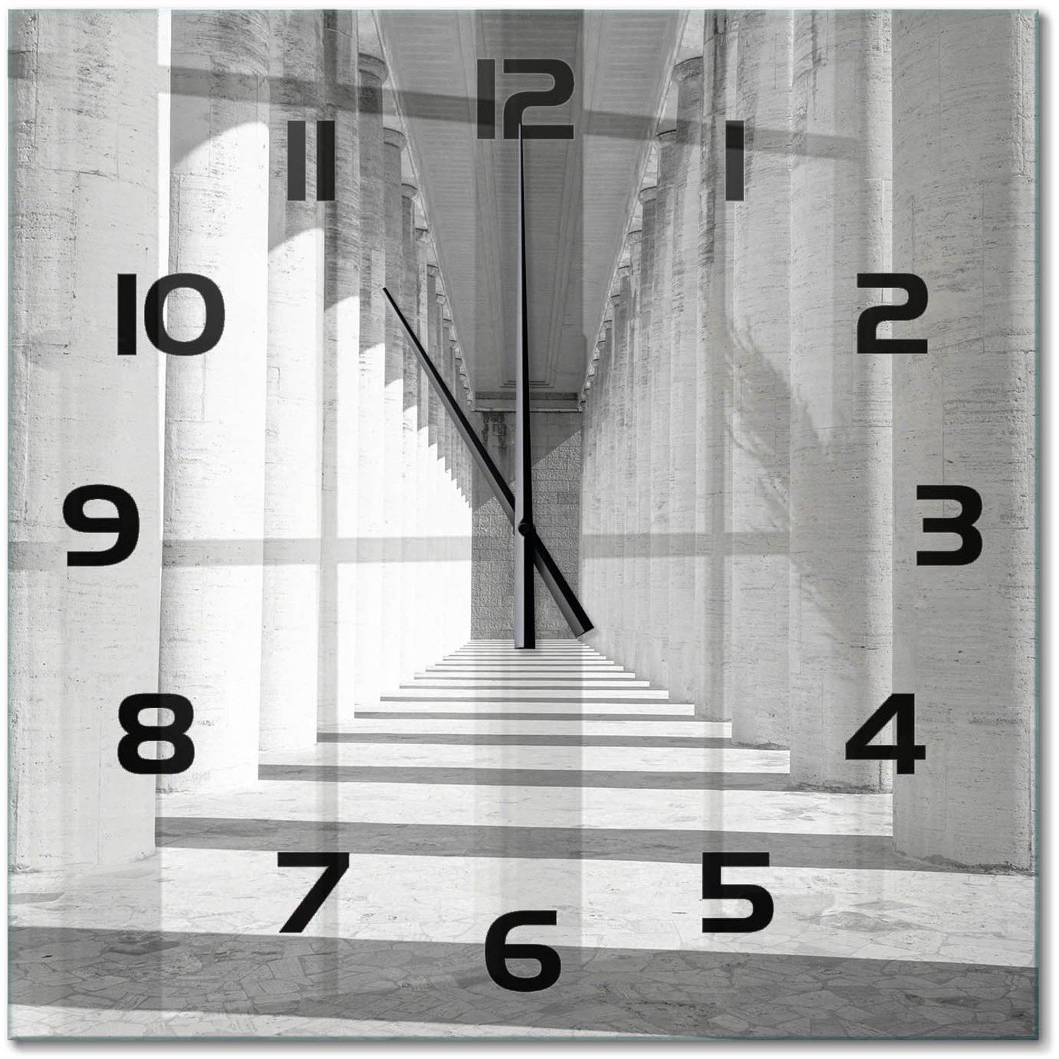 TULUP Wandklok - Hal Gekleurde Glazen Klok - 60x60 cm - Grijs Glazen Klok Met Print - Zwarte handen - Vierkante Klok - Moderne Wandklok Glas - Wandklok Glas Decoratie