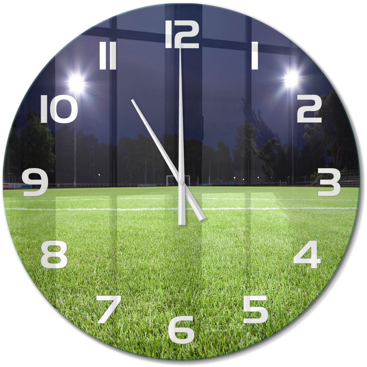 TULUP Wandklok - Voetbalveld Klok Glas Met Opdruk - fi60 cm - Groente Moderne Wandklok Glas - Witte handen - Ronde Klok - Decoratieve Glazen Klok - Glazen Wandklok Design