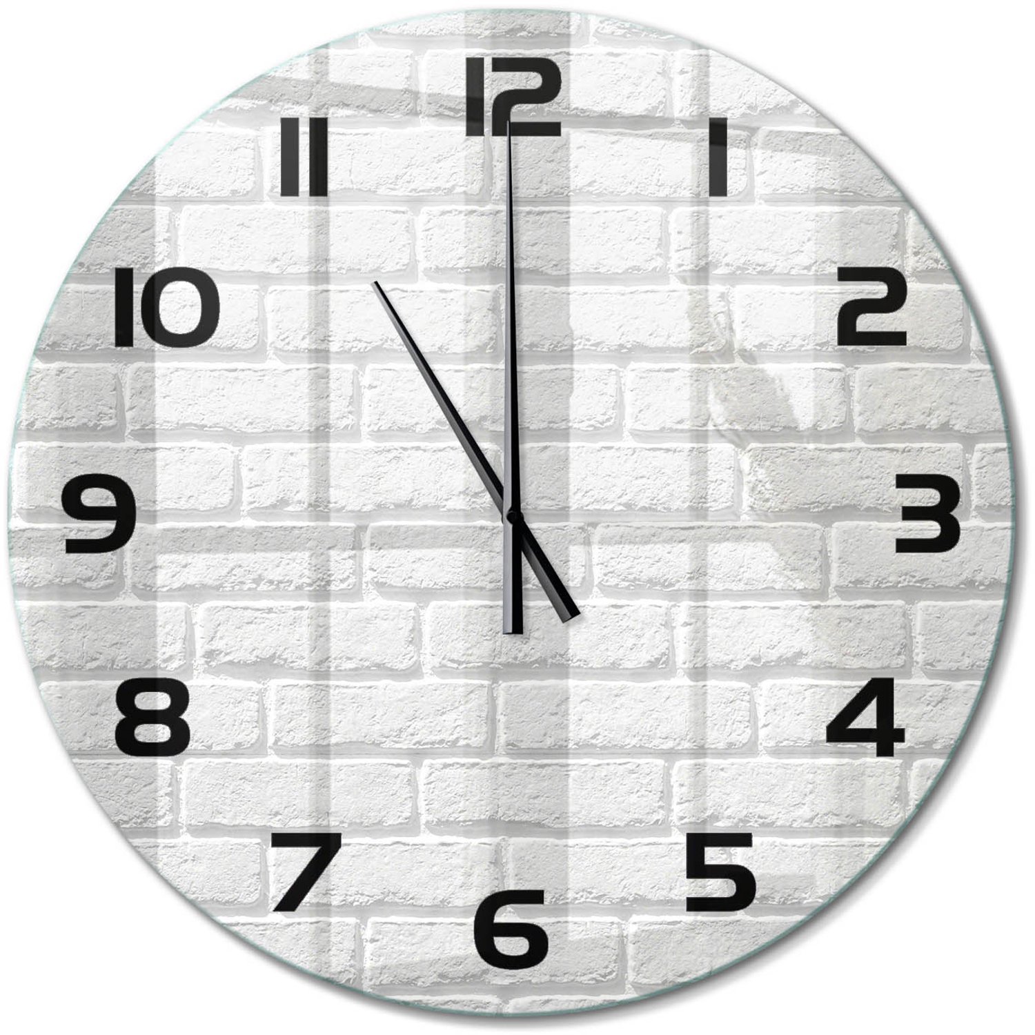 TULUP Wandklok - Bakstenen muur Glazen Wandklok Design - fi60 cm - Wit Klok Glas Met Opdruk - Zwarte handen - Ronde Klok - Wandklok Glas Met Motief - Decoratieve Glazen Klok