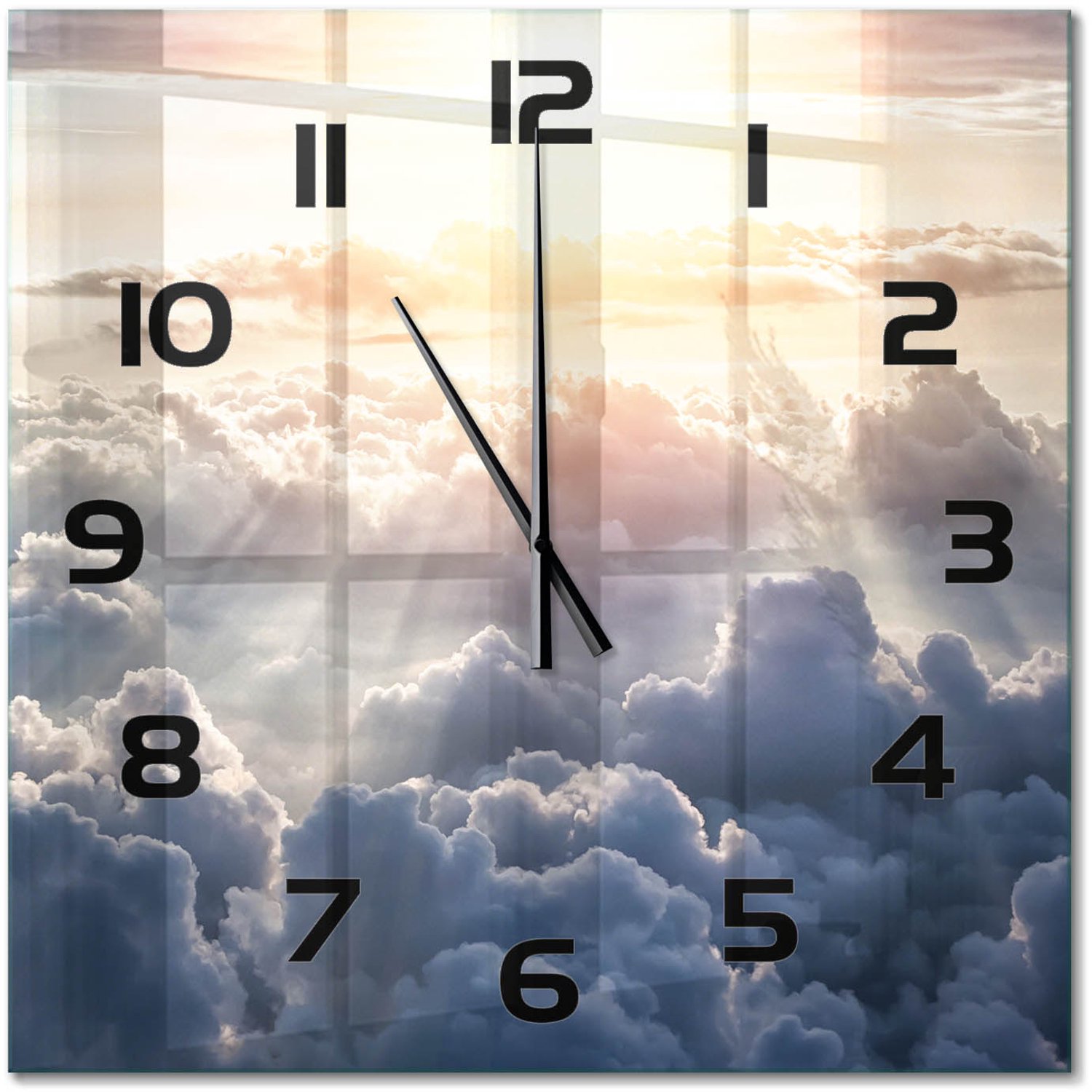 TULUP Wandklok - Wolken gezien vanuit vogelperspectief Wandklok Glas Met Motief - 60x60 cm - Geel Decoratieve Glazen Klok - Zwarte handen - Vierkante Klok - Gekleurde Glazen Klok - Glazen Klok Met Print