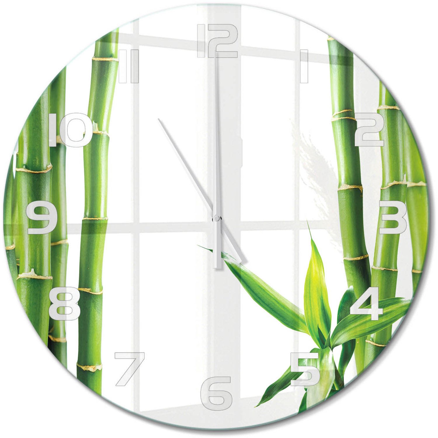 TULUP Wandklok - Bamboe Klok Glas Met Opdruk - fi60 cm - Groente Moderne Wandklok Glas - Witte handen - Ronde Klok - Decoratieve Glazen Klok - Glazen Wandklok Design