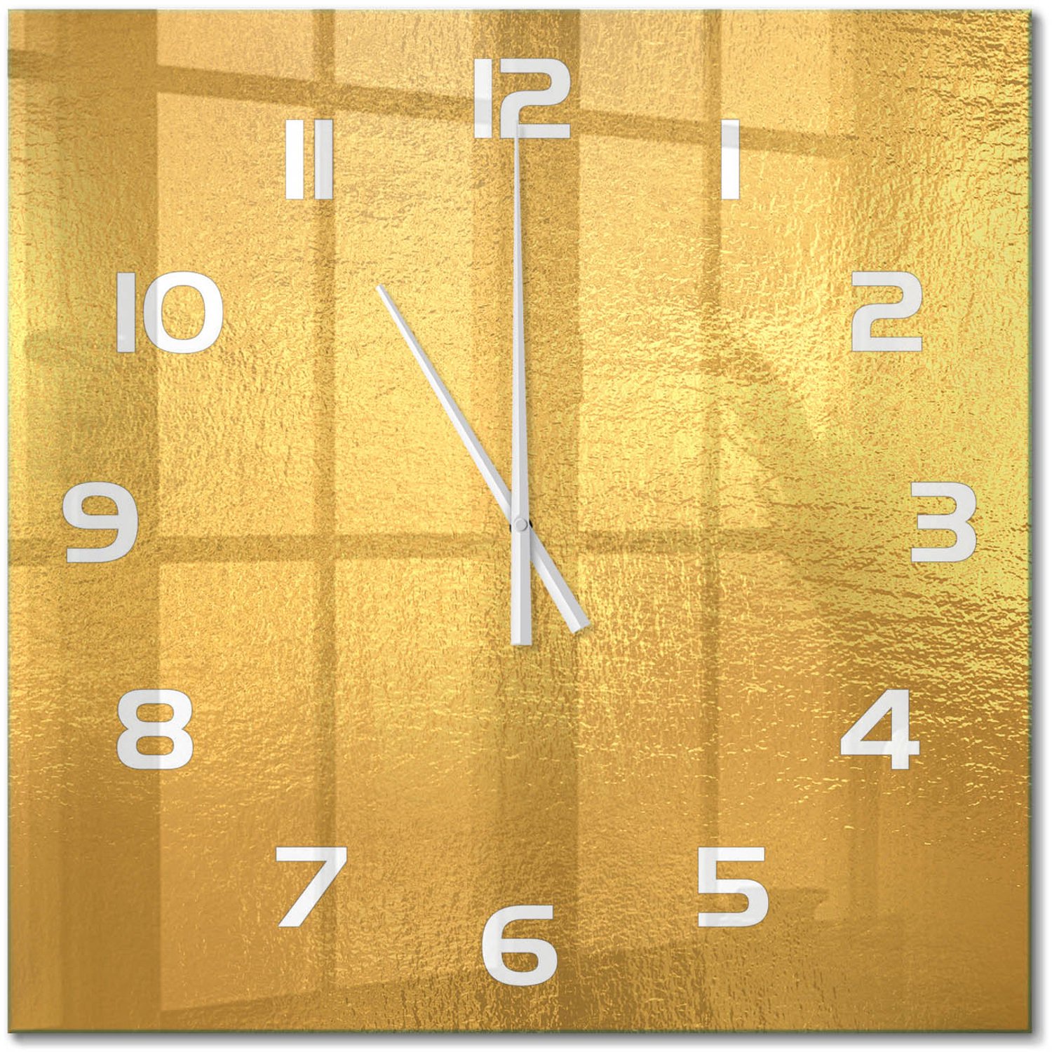 TULUP Wandklok - Achtergrond van goudfolie Gekleurde Glazen Klok - 60x60 cm - Gouden Glazen Klok Met Print - Witte handen - Vierkante Klok - Moderne Wandklok Glas - Wandklok Glas Decoratie