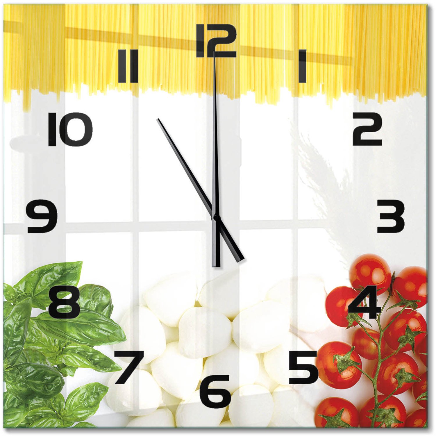 TULUP Wandklok - Italiaanse vlag Moderne Wandklok Glas - 60x60 cm - Veelkleurig Wandklok Glas Decoratie - Zwarte handen - Vierkante Klok - Glazen Wandklok Design - Klok Glas Met Opdruk