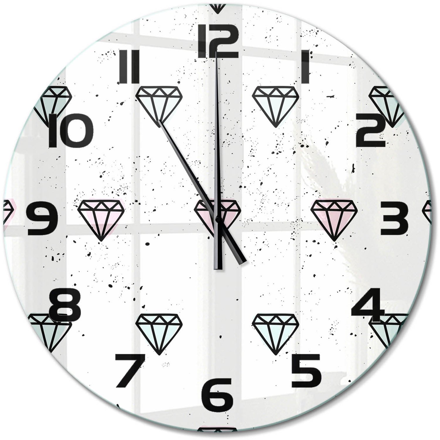 TULUP Wandklok - Diamanten Glazen Klok Met Print - fi60 cm - Veelkleurig Wandklok Glas Met Motief - Zwarte handen - Ronde Klok - Wandklok Glas Decoratie - Gekleurde Glazen Klok