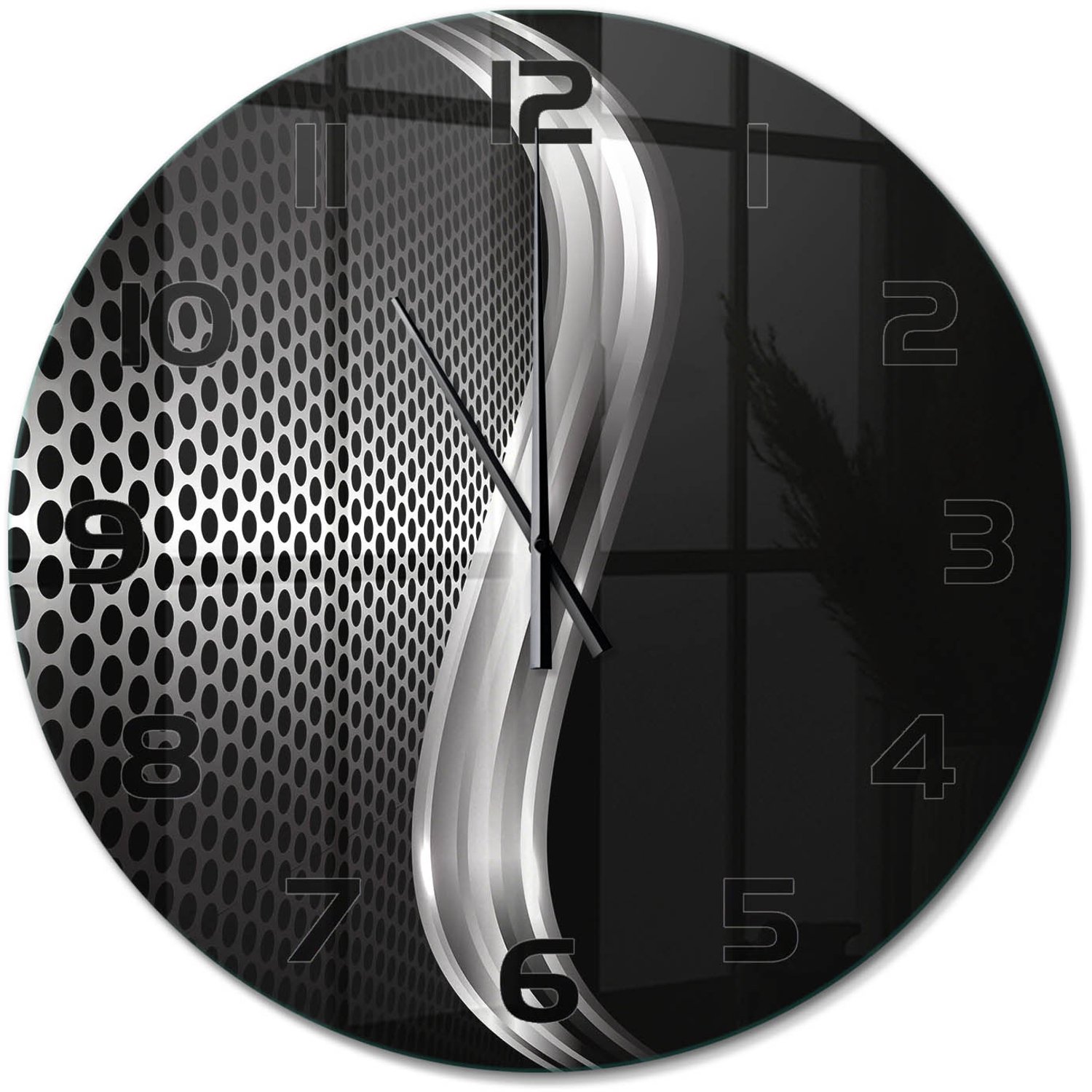 TULUP Wandklok - Metaalabstractie Wandklok Glas Met Motief - fi60 cm - Zwart Decoratieve Glazen Klok - Zwarte handen - Ronde Klok - Gekleurde Glazen Klok - Glazen Klok Met Print