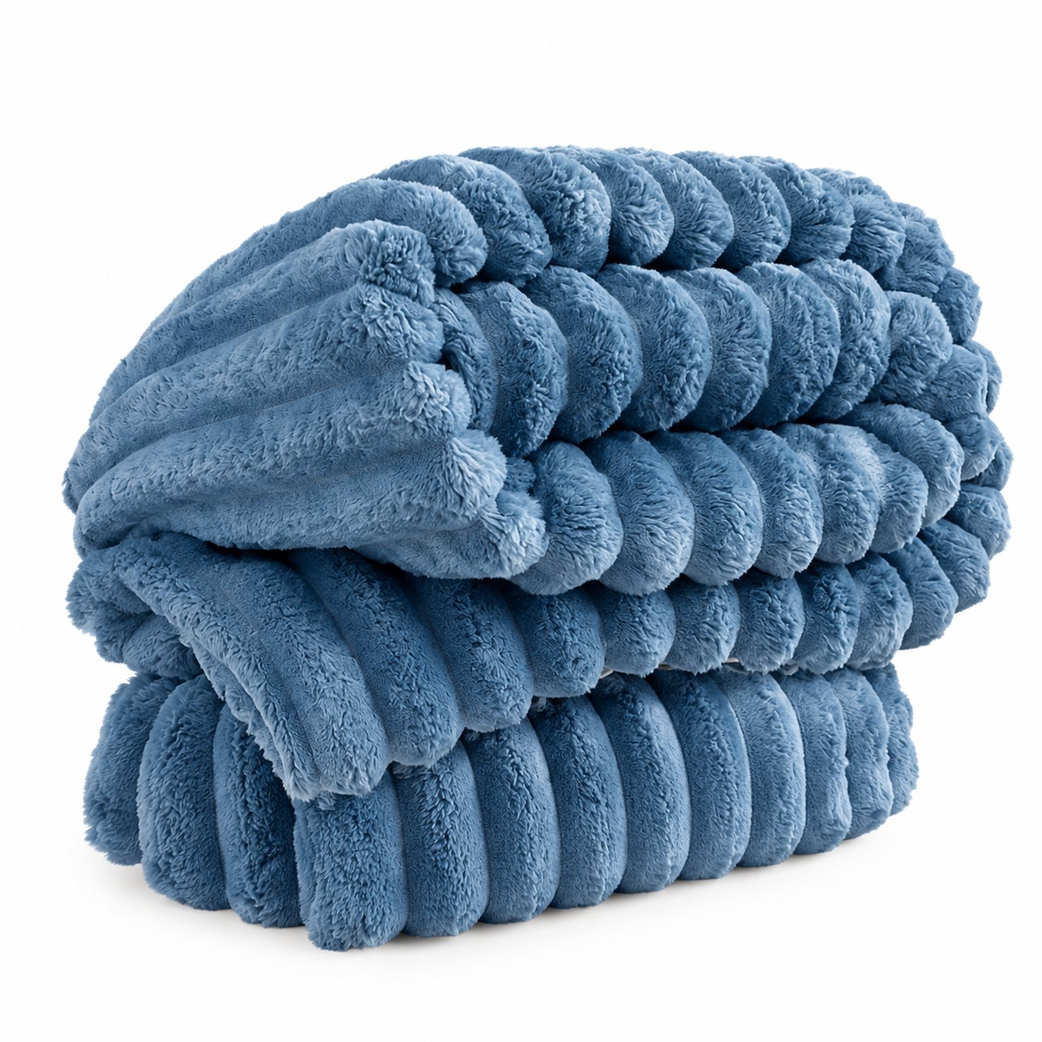 SWGOTA Blauwe gestreepte pluche deken 100 x 150 cm, polyester en machinewasbaar, voor bank en dutjes