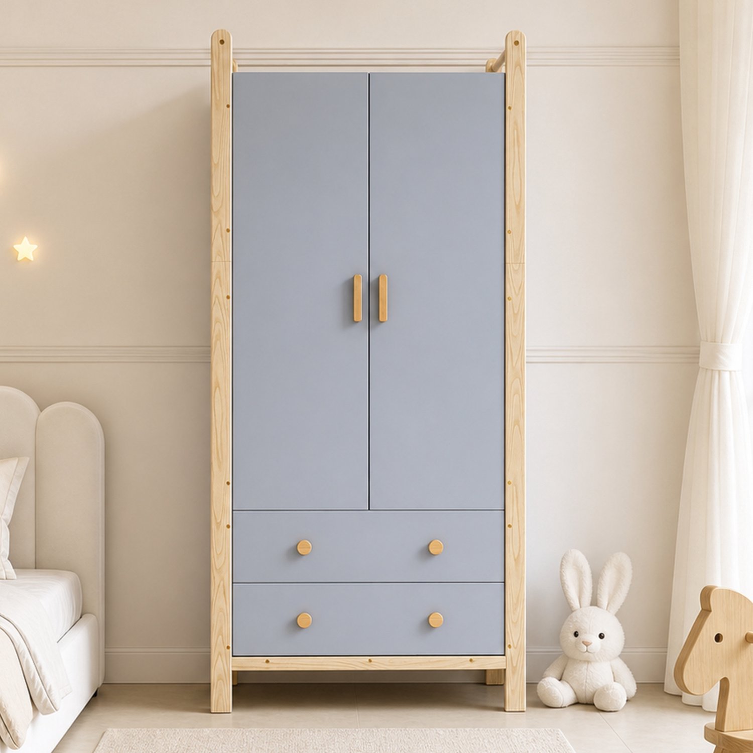 Sweiko Kledingkast - met kledingstang - 2 lades - Grenenhouten frame - Spaanplaat - 90 × 45 × 180 cm - Blauw