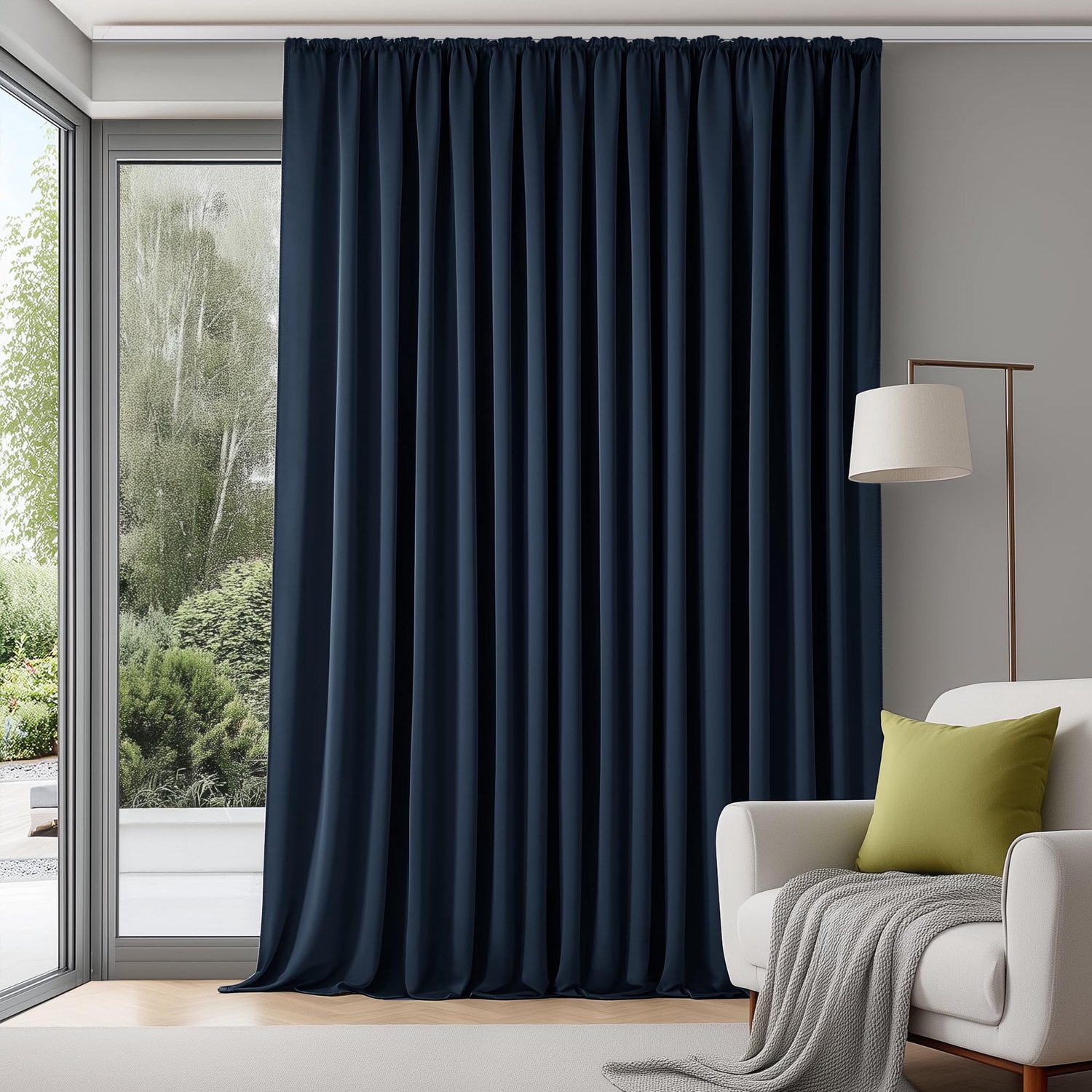 Famanu Verduisterend gordijn van 280×245 cm in marineblauw, ideaal voor het blokkeren van licht en het creëren van privacy in elke kamer, eenvoudig te bevestigen en stijlvol