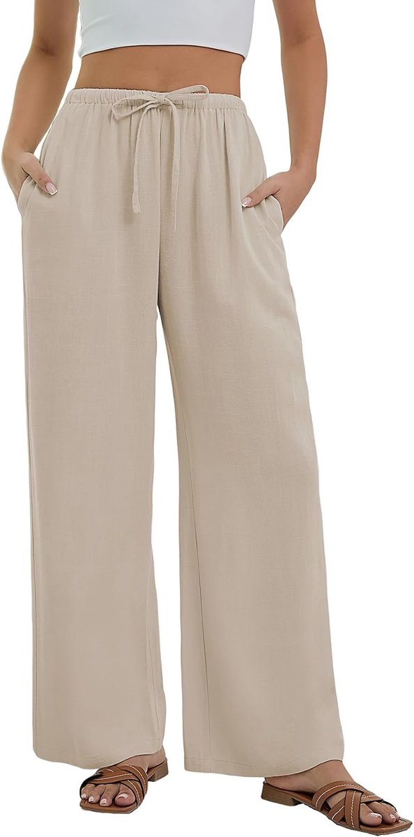 broek voor dames Zomerse baggy broek met wijde pijpen Damesbroek met elastische taille Lichtgewicht broek voor dames met zakken Losse pasvorm