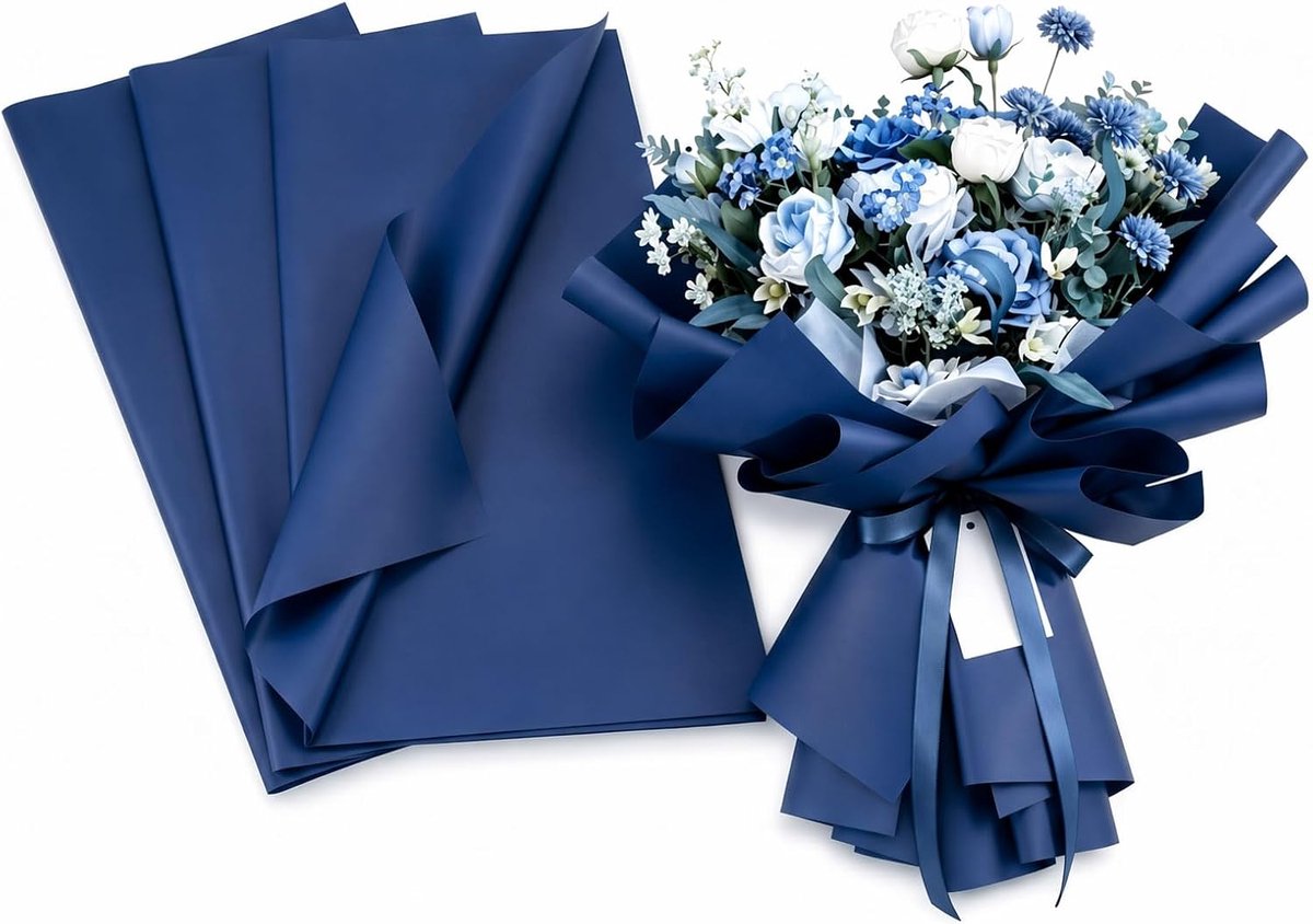 20 stuks waterdichte bloem inpakpapier 560x560mm bloemist papieren vierkante bloemen inpakpapier voor cadeau boeket verpakking bruiloft verjaardag feestdecoratie, staalblauw