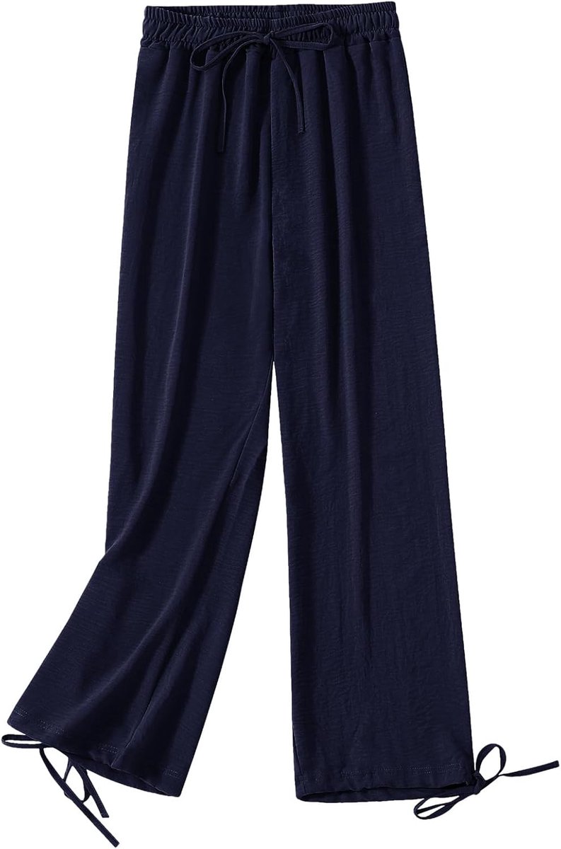 damesbroek met hoge tailleband met wijde pijpen, casual broek, elastisch met trekkoord