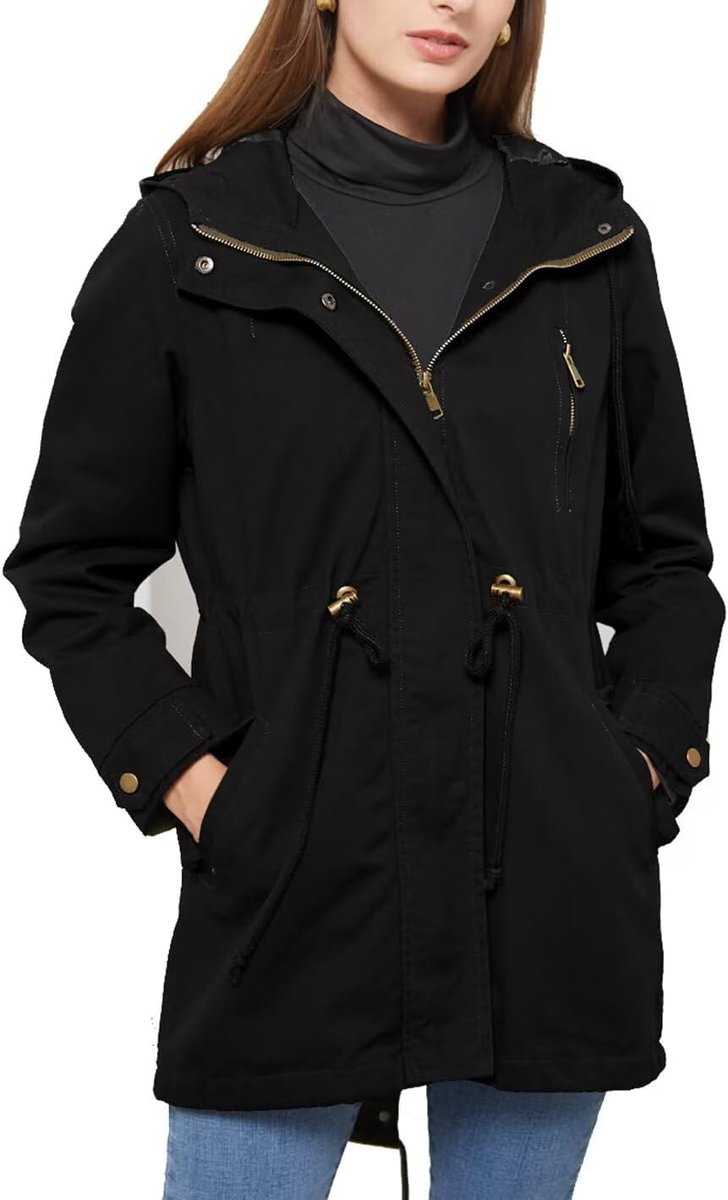 Casual Ligtweight Militaire Jassen Anorak Utility Hoge Taille Trekkoord Zip Up Hood Jas