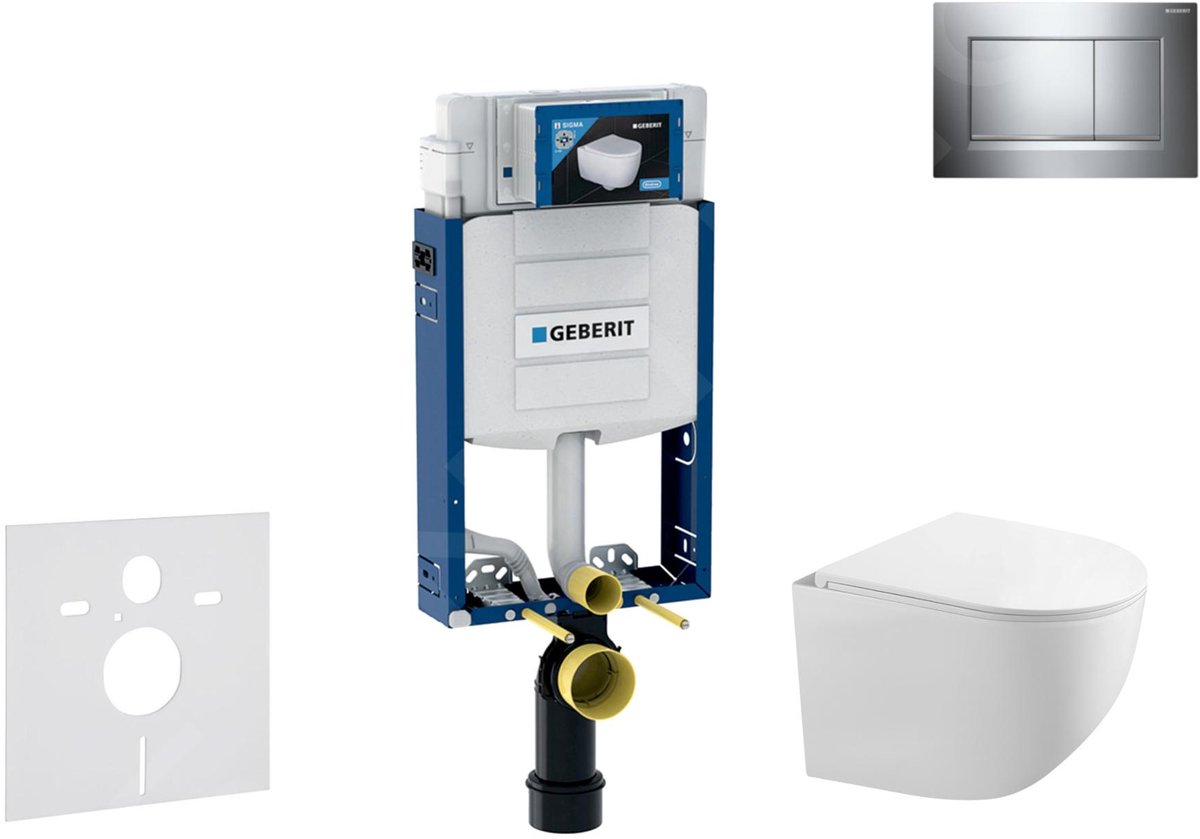 Voorwand montageset, Gaia toilet en softclose zitting, Sigma30 bedieningsplaat, chroom/chroom mat