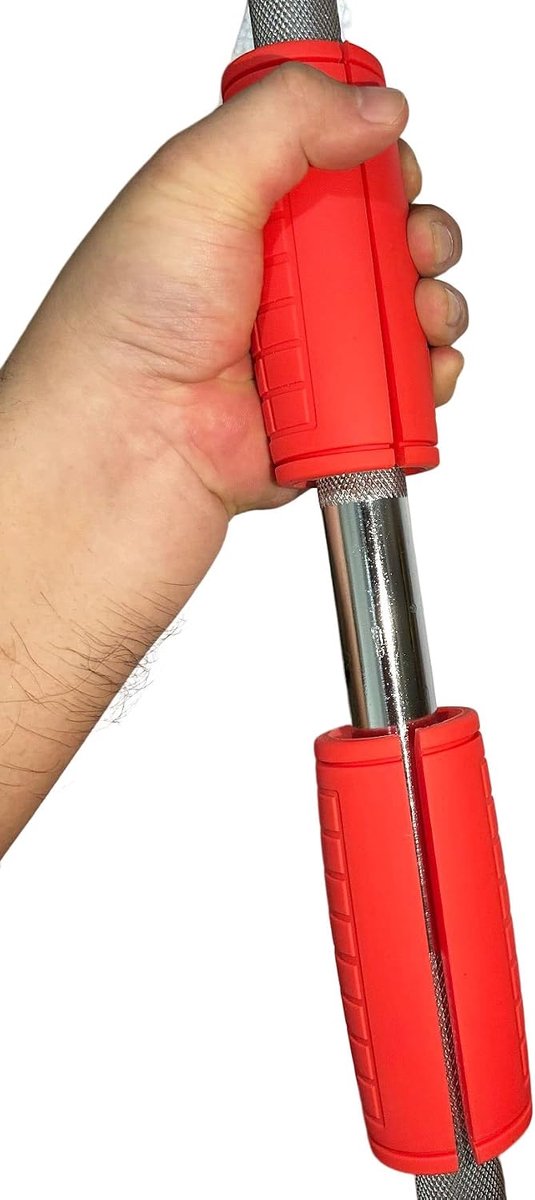 staafadapter voor standaard halters, optrekstang en LAT pull-down kabelmachine-bevestiging - duurzame siliconen rubberen halterhandgrepen voor gewichtheffen en fitnesstraining (rood)