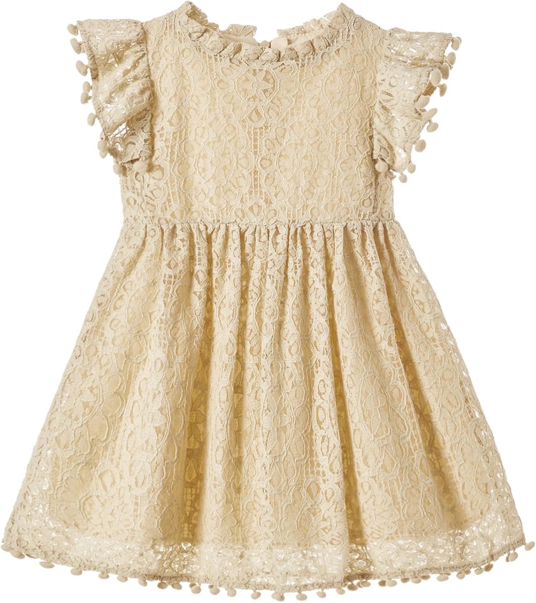 prinsessenjurk voor kleine kinderen, vintage, pompon, platte mouwen, feestjurk