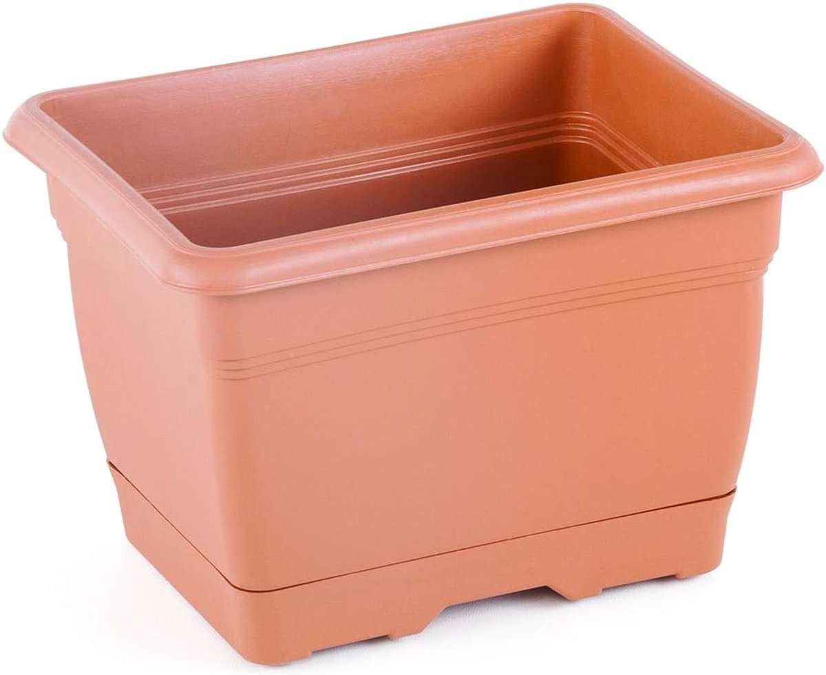 Bakken - met wateropvang - en vaste waterschaal - terra cotta Balkonbak - 21cm