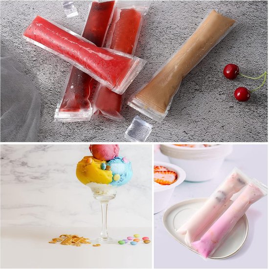 Mallen Zakken DIY Wegwerp Ice Pop Zakken Mold Bags Zelfgemaakte ijslolly Zakken met Siliconen Trechter Freeze Snacks Vriezer Buizen (100) — afbeelding 3