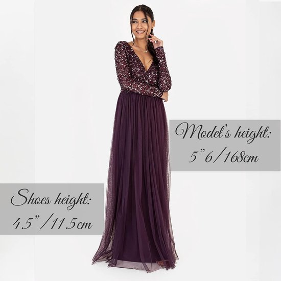 Deluxe Damesjurk voor bruiloften, V-hals, hoge taille, maxi-jurk, lange avondjurk, bruidsmeisjesjurk, Bessen, 34 — afbeelding 2