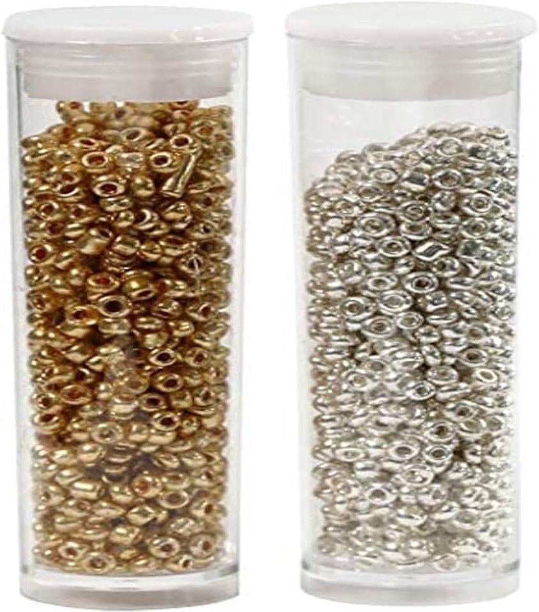 Rocaille Zaadkralen, maat 15/0, gatmaat 0,5-0,8 mm, goud, zilver, 2x7g