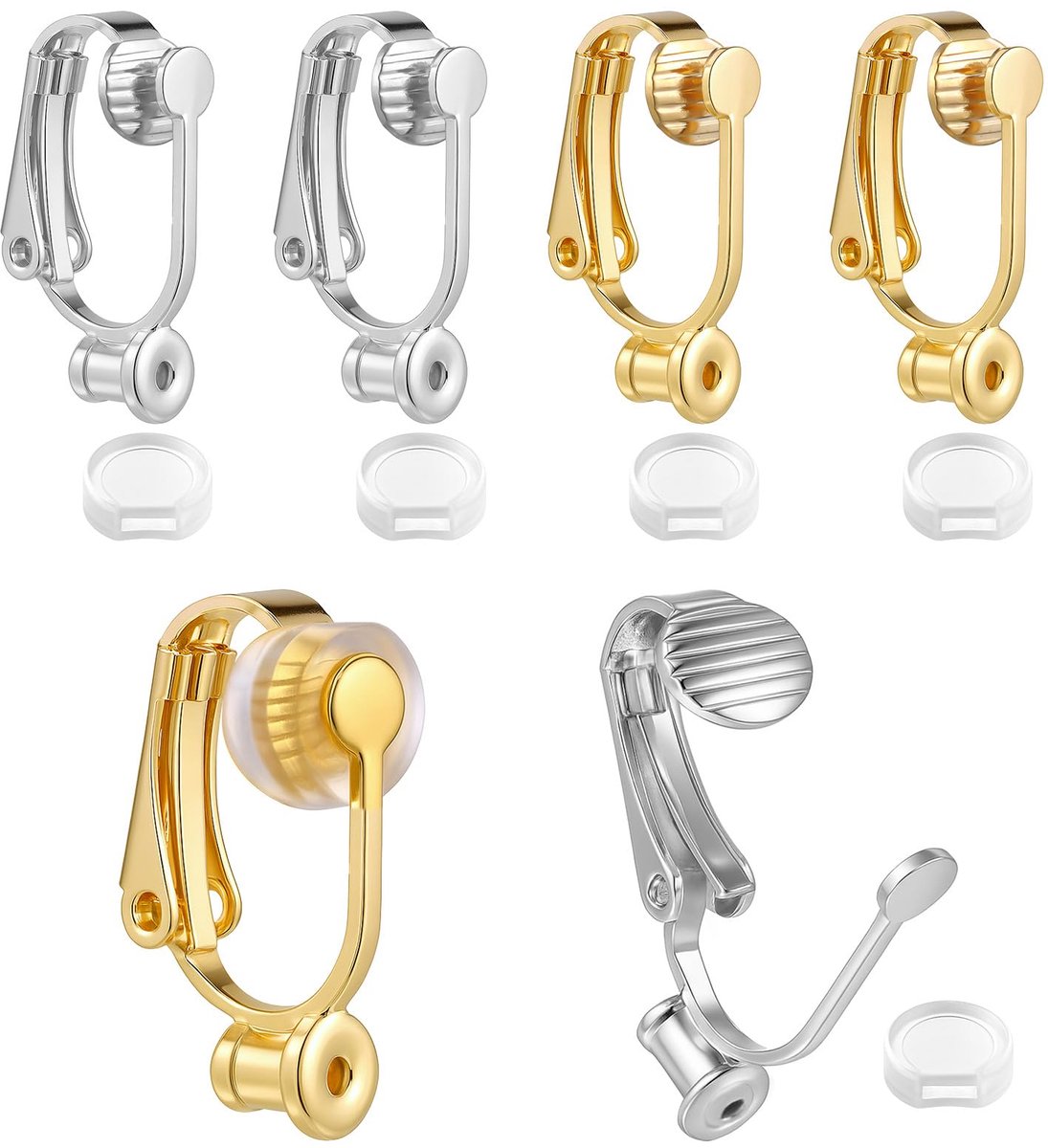 Oorclip converter, 8 stuks oorclip converters en 8 stuks siliconen oorring pads, zilver en goud, clips voor niet-doorgestoken oorbellen, niet-doorgestoken
