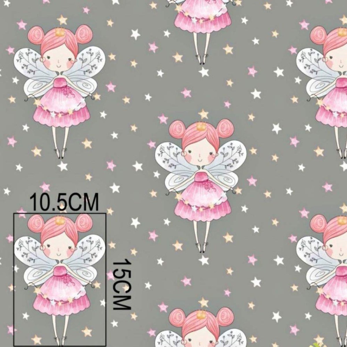 100 x 160 cm, fee sterren, 100% katoen, katoen, voor kinderen, per meter, handwerk, naaien, stof (fee sterren grijs, 100x160cm ( /m))