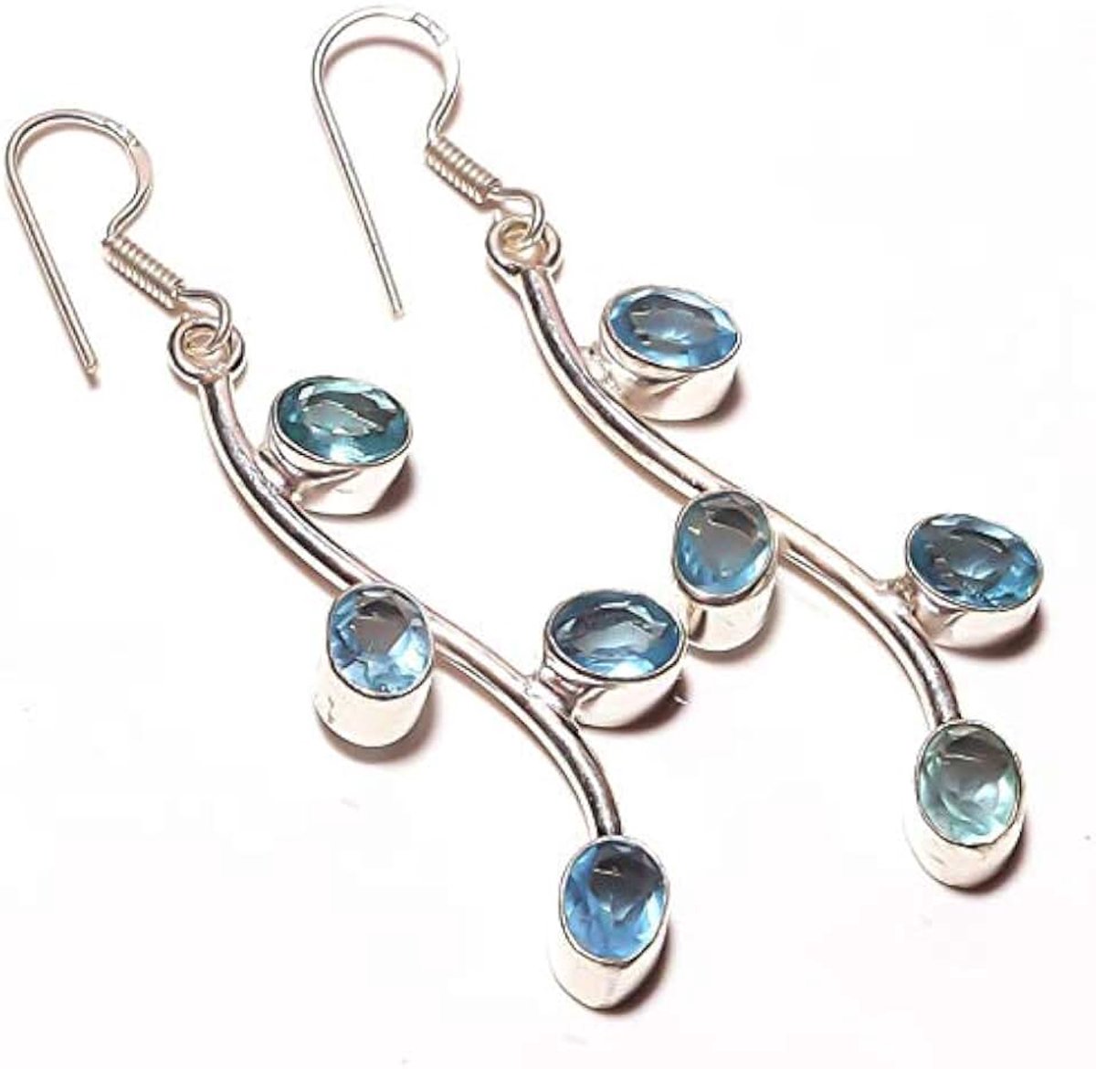 Topaz Quartz Handmade EARRING 2.25" Long Silver Plated! Jewelry from Kashish! All Variety Store all Occasions
