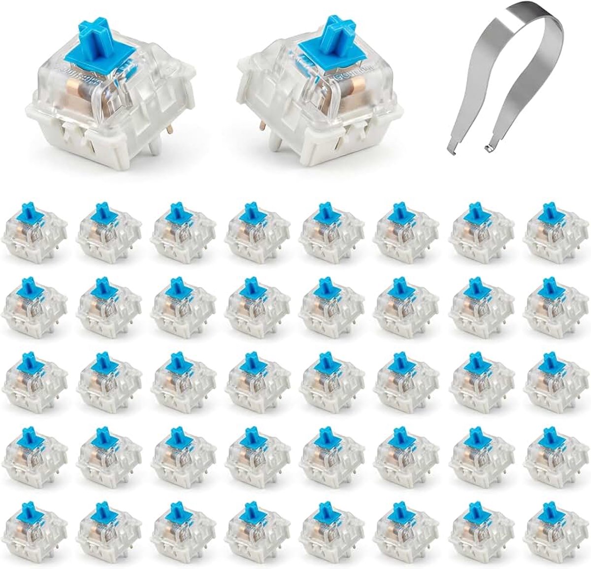 Toetsenbord Switches47 PCs, 3-Pin Blauwe Clicky Schakelaars Pre-Lubed | Hot Swap Vervanging voor Gaming & Typing, met Keycap Puller