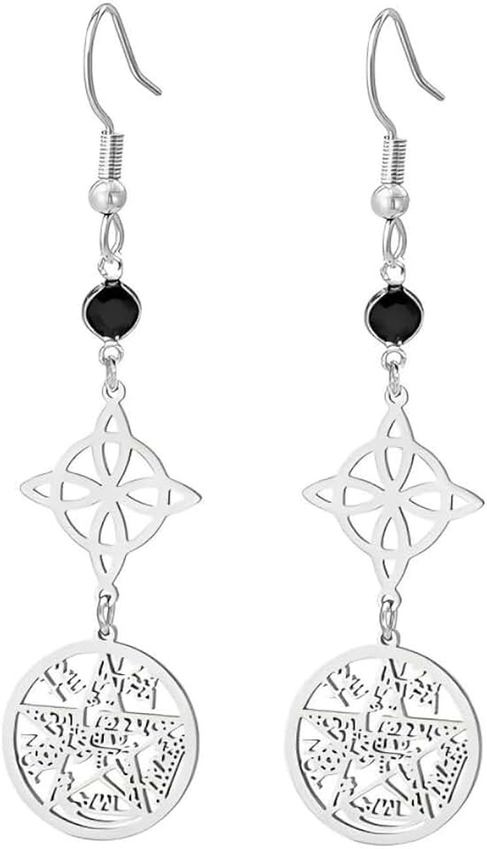 Kompas Ster Oorbellen Hangend voor Vrouwen Opvallend Zwart Kristal Accessoires Roestvrij Staal Medaillon Sieraden Cadeaus