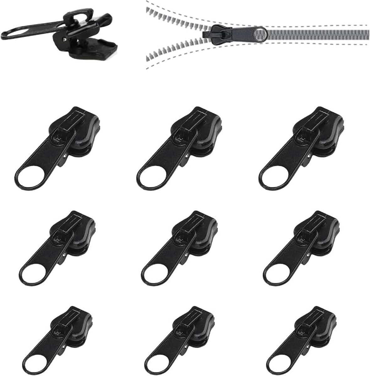 Ritssluiting, reparatieset, 12 stuks, 3 maten, reparatieset voor ritssluitingen