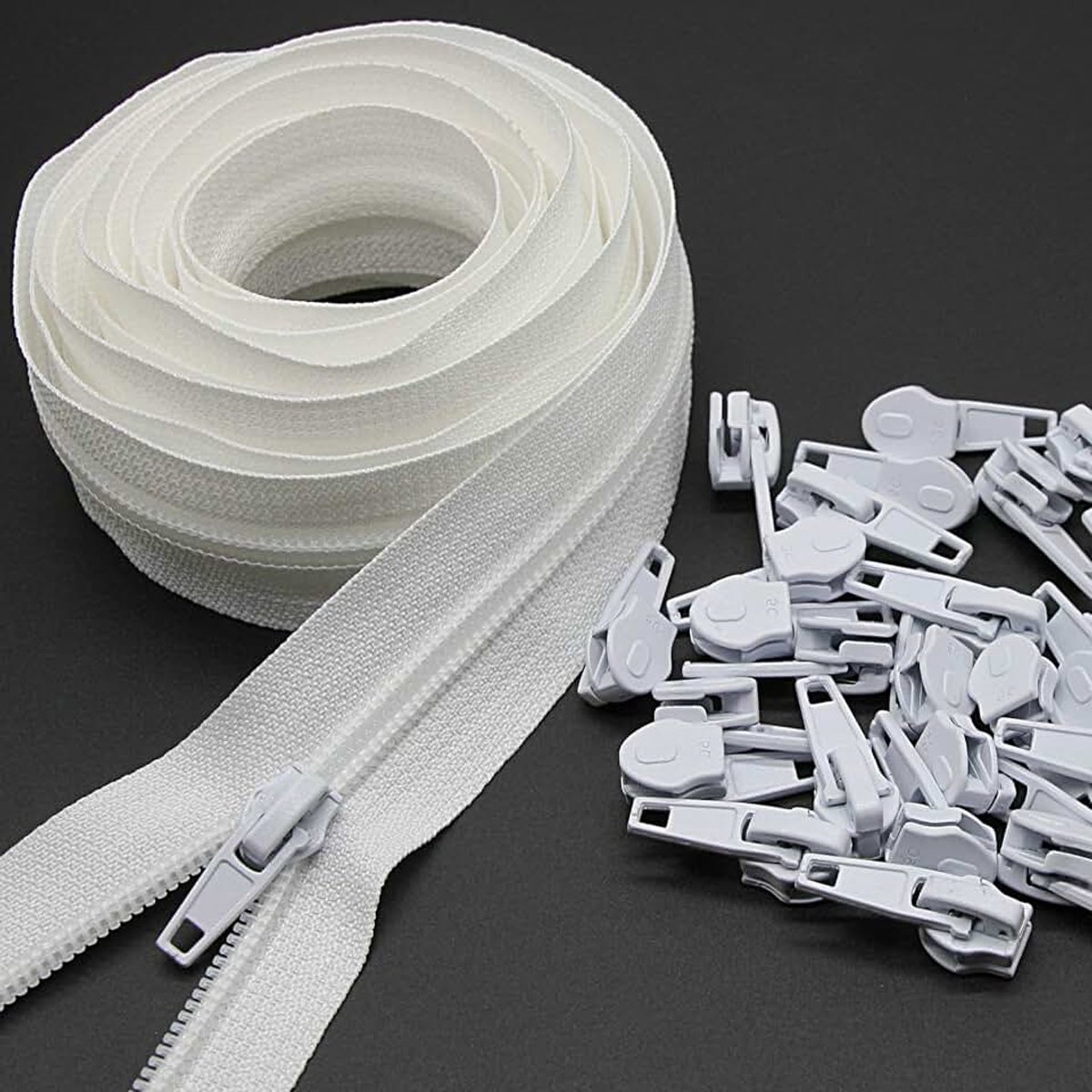 Nylon ritssluiting 9 m – met 25 schuivers – voor naaiwerk, handwerk, kleding, handgemaakt