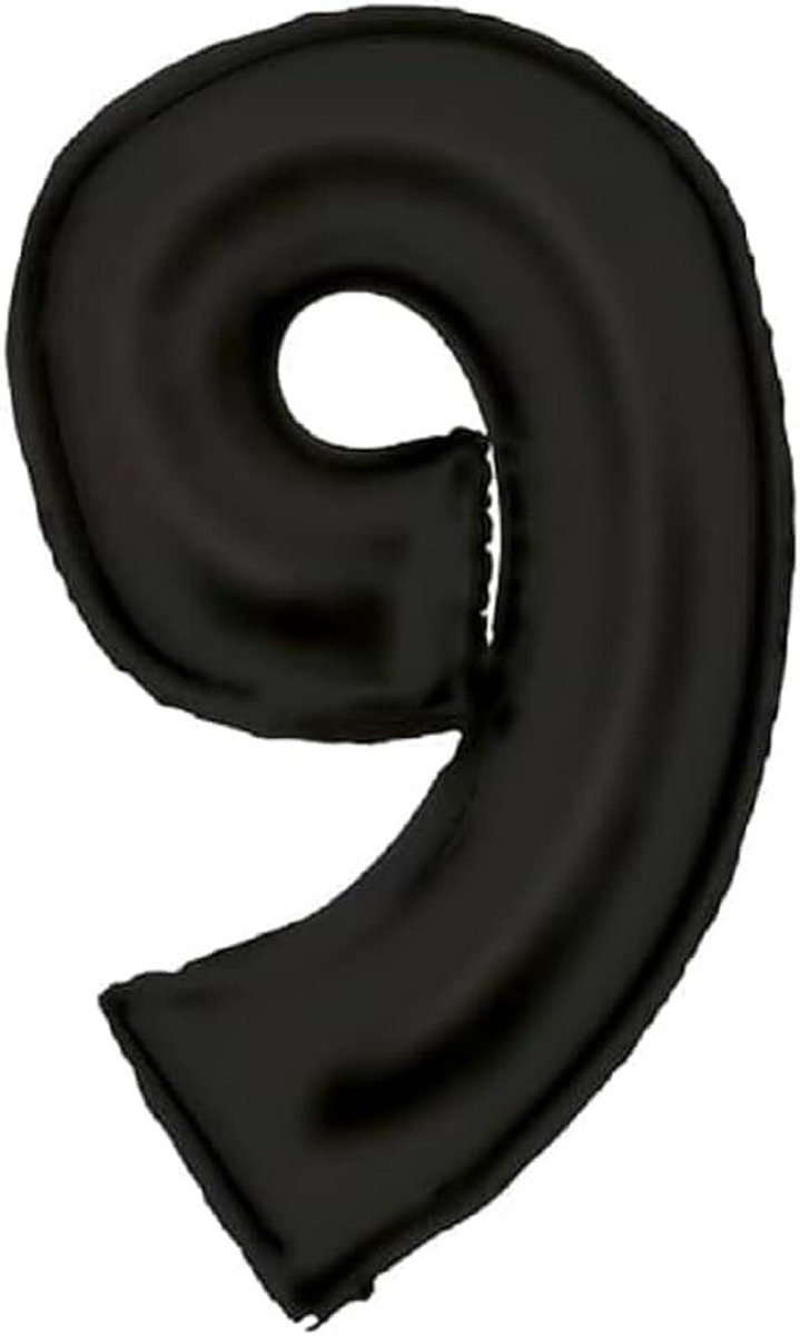 Getal 9 Silk Lustre zwarte folieballon N34 verpakt 86 cm