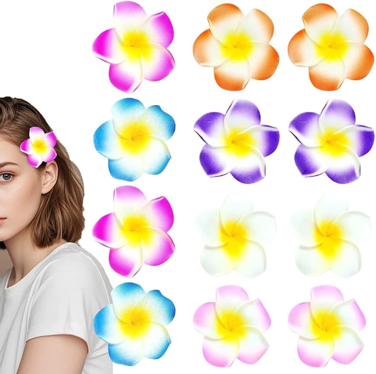 Frangipani plumeria bloemen haarspelden, veelkleurige Hawaï-haaraccessoires voor strand, party, vakantie en bruiloft, tropische bloemenclips voor dames en meisjes