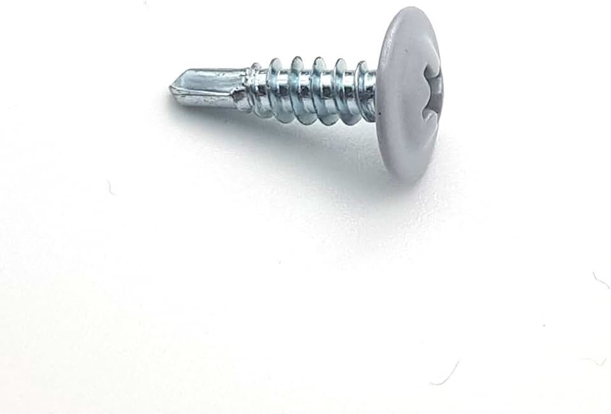 Schroeven, 4,2 x 16 mm, RAL 9006, aluminium, wit, kop, sluitring, breed, ph, verzinkt door 100 stuks