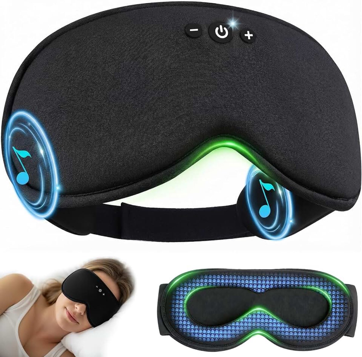 Bluetooth V5.4, 3D-slaapmasker, draadloos, 100% verduisterend, geluiddempende hoofdtelefoon om te slapen, voor dames en heren, voor zijslapers/reizen