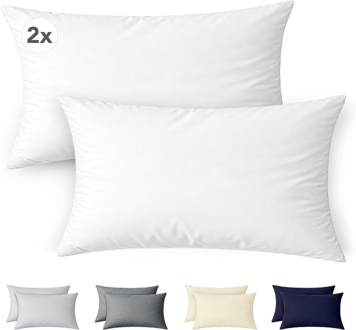 Pillowcase 30x50 cm Set of 2 in 100% Cotton Jersey 150 gsm in White with zip closure - soft pillow cover for travel and neck cushions breathable and easy to wash